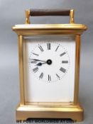 A 20th century brass carriage clock by unknown maker, keywind movement,