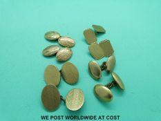 A pair of 9ct gold cufflinks (3.9g), a yellow metal pair (3.