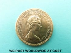 A 1974 Elizabeth II second head gold full sovereign