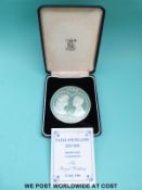 A cased silver proof £25 Falkland Islands Royal Wedding 1986 commemorative large size coin, 150g,
