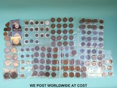 An amateur collection of UK copper and bronze coins to include William and Mary 1694 halfpenny,