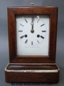 Bethet and Jacobs of Paris wooden carriage clock style mantel clock with string inlaid decoration,