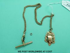A 9ct gold graduated Albert, 9ct gold fob and T bar, 12.