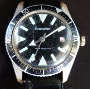 Timemaster gentleman's wristwatch with date aperture, luminous hands and markers and black bezel,