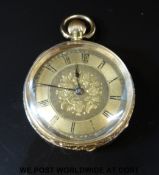 Baume & Co 18ct gold ladies fob watch with Roman numerals, blued hands,