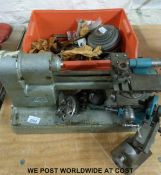A PTA Puttra clock, watch or model maker's lathe with face plates, chuck etc.