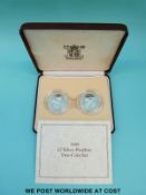 Two coin 1989 cased proof silver £2 Piedfort set with certificate,