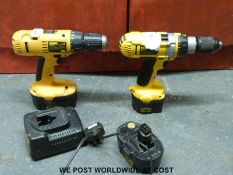 A DC 981 Dewalt cordless drill and DW 997 drill with two batteries and charger