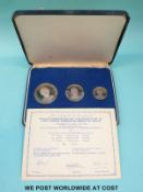 A cased set of three silver medal coins commemorating The Investiture of HRH Prince Charles as