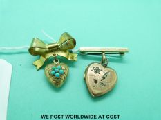 Two Victorian heart shaped lockets/brooches,