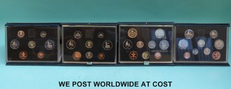 Four deluxe cased Royal Mint proof coin sets 1989-1992 with certificates