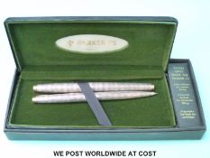 Parker 75 sterling silver fountain pen and propelling pencil set in original case with outer box