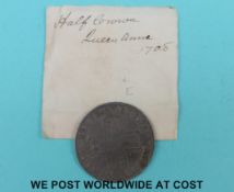Queen Anne half crown 1705, E below bust,