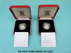 Two cased UK silver proof Piedfort £1 coins with certificates 1997 and 1998