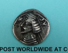 Parthian Kingdom Mitradates III 57-54 BC, silver drachm coin, approximately 18mm diameter, 3.