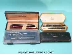 A quantity of pens to include Sheaffer White Dot fountain pen, Swan,