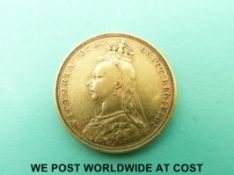 An 1892 Queen Victoria Jubilee head gold full sovereign,