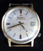 Bulova Accutron gentleman's wristwatch with date aperture, gold hands and two-tone baton markers,