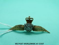 A 9ct gold RAF sweetheart brooch set with diamonds and enamel
