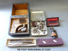 A quantity of specialist clock/watch maker's tools to include gauges, posi-set, drills,