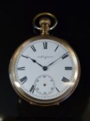 Elgin Watch Co gold plated open faced keyless wind pocket watch with inset subsidiary seconds dial,