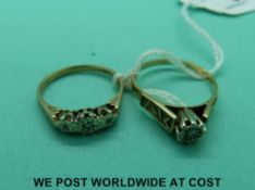 Two 9ct gold rings set with diamonds in star settings