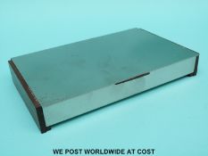 A retro Danish rosewood and brushed steel cigarette box,