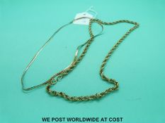 A 9ct gold ribbon necklace and another 9ct gold example (19.