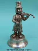 A white metal model of a violinist with Spanish silver marks to base,