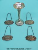 Four matching hallmarked silver bottle tickets comprising sherry,