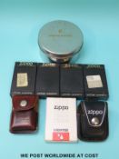 Eight Zippo lighters including Pierre Cardin,