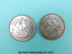 An 1887 Jubilee head Victorian crown together with an 1891 example