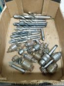 A quantity of drill chucks and Morse taper drills