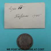 George II sixpence 1745, roses in angles,