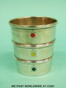 A Gorham white metal traffic light drinks or shot measure with red, amber and green to side,