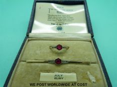 A 9ct gold and silver ring and bar brooch set with paste stones