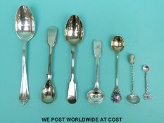 A hallmarked silver teaspoon and Victorian mustard spoon together with a small Iceland spoon marked