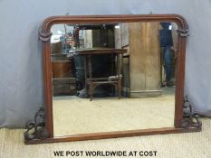 A 19th century mahogany overmantel mirror with hanging fixings (W124 x H83cm)