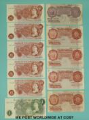 A collection of ten, 10 shilling notes, comprising five J.S Forde, four L.