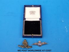 Sterling silver RAF brooch set with marcasite in Martin and Co Cheltenham box and an artillery