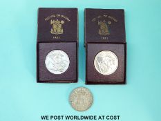 Two cased 1951 Festival of Britain crowns together with a 1937 example