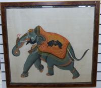 An Indian painted silk elephant procession and a temple elephant