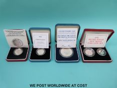 Four cased and certificated silver proof coins, comprising a double 1990 5p set,