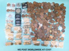 A collection of UK sundry coinage and pennies,