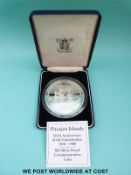 A cased silver proof $50 Pitcairn Islands 1838-1988 commemorative large size coin, 150g,