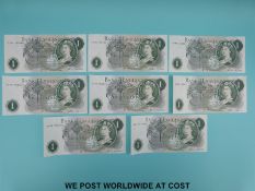 Five consecutive crisp uncirculated JB Page £1 notes x34A 783301-783305 together with three further