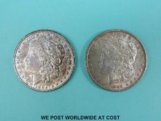 Morgan dollar 1894 with New Orleans mint mark, together with an 1889 example both better than fine,