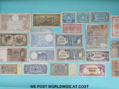 Twenty two circulated world bank notes including China, Japan, Germany,