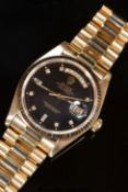 Rolex Oyster Perpetual Day-Date 18ct gold gentleman's wristwatch with day and date apertures,