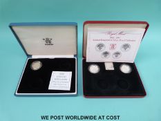 Cased 1984 and 1985 £1 silver proof piedfort coins,